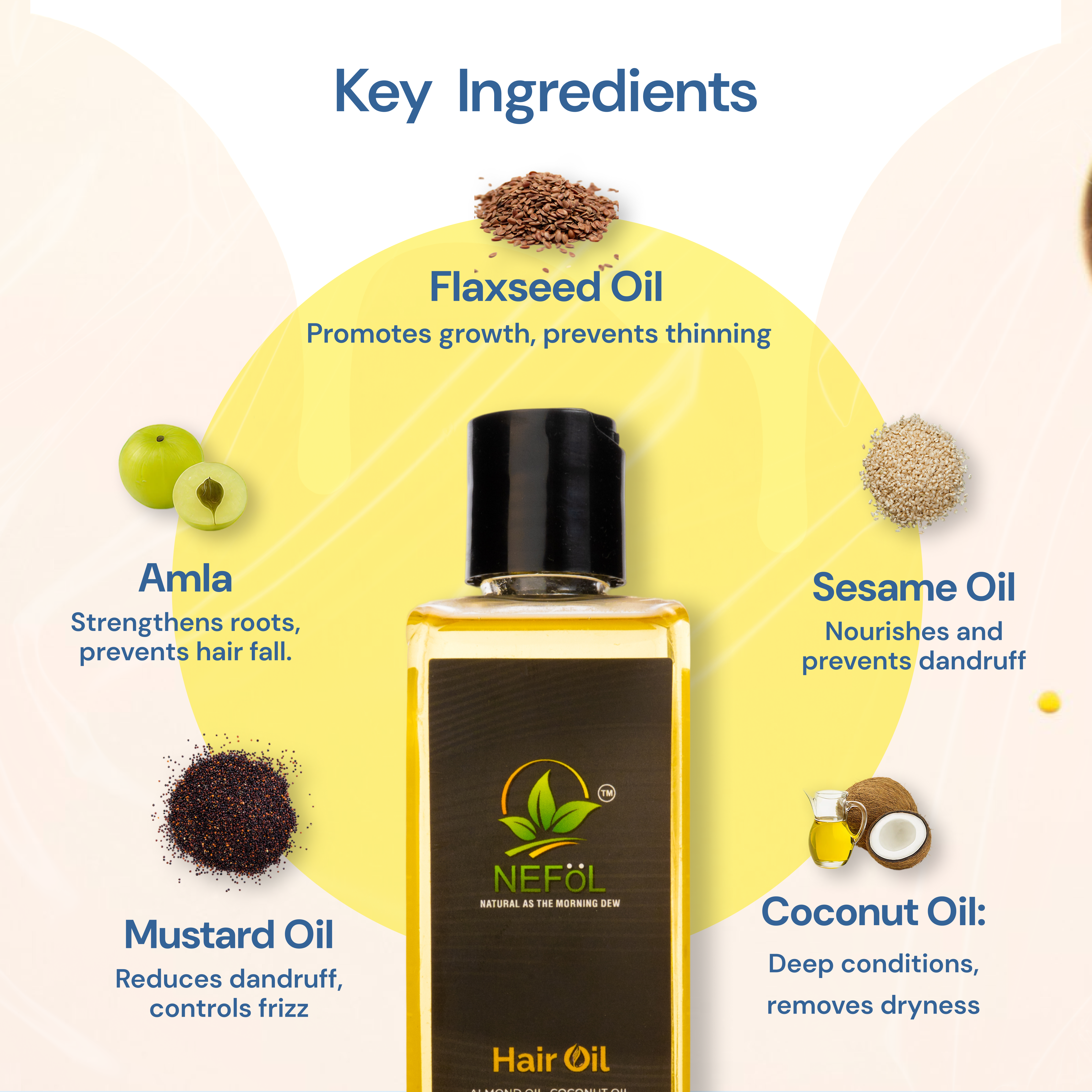 Nefol Hair Oil with Sesame, Amla, Flaxseed, Coconut, Mustard & Argan Oils - Prevents Dandruff, Strengthens Roots & Prevents Hair Fall-200ml