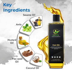 Nefol Hair Oil with Sesame, Amla, Flaxseed, Coconut, Mustard & Argan Oils - Prevents Dandruff, Strengthens Hair, Promotes Growth - 200ml