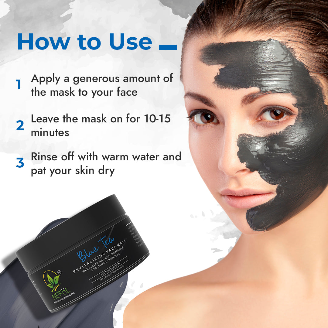 Nefol Face Mask with Blue Tea, Charcoal, Kaolin Clay, AHA & BHA - Detoxifies, Reduces Fine Lines – 50gm