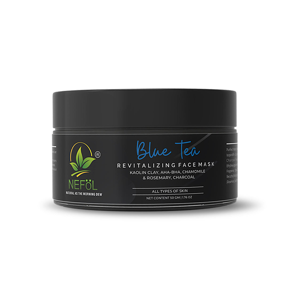 Nefol Face Mask with Blue Tea, Charcoal, Kaolin Clay, AHA & BHA - Detoxifies, Reduces Fine Lines – 50gm